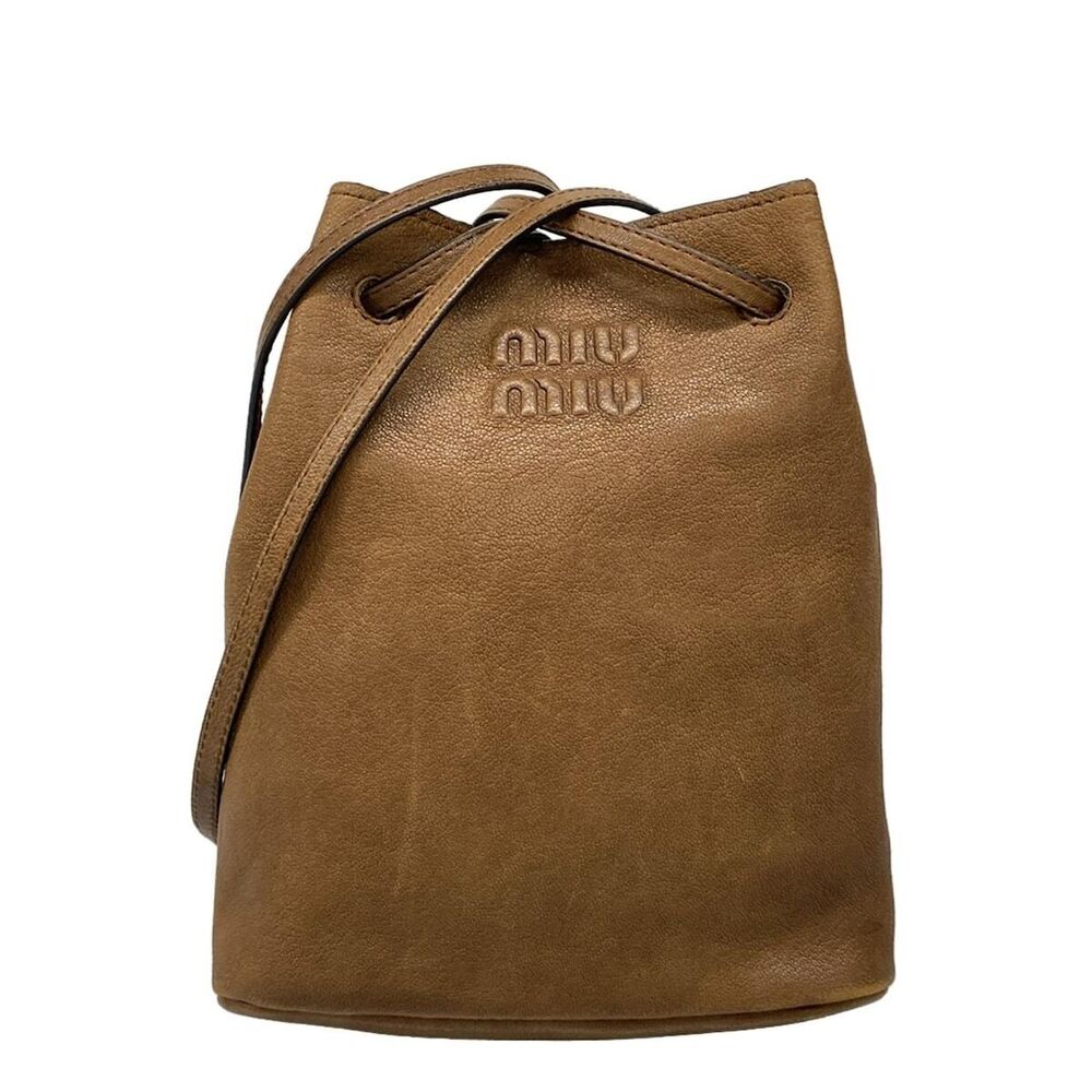 Miu Miu Nappa Leather Bag Shoulder Drawstring Brown